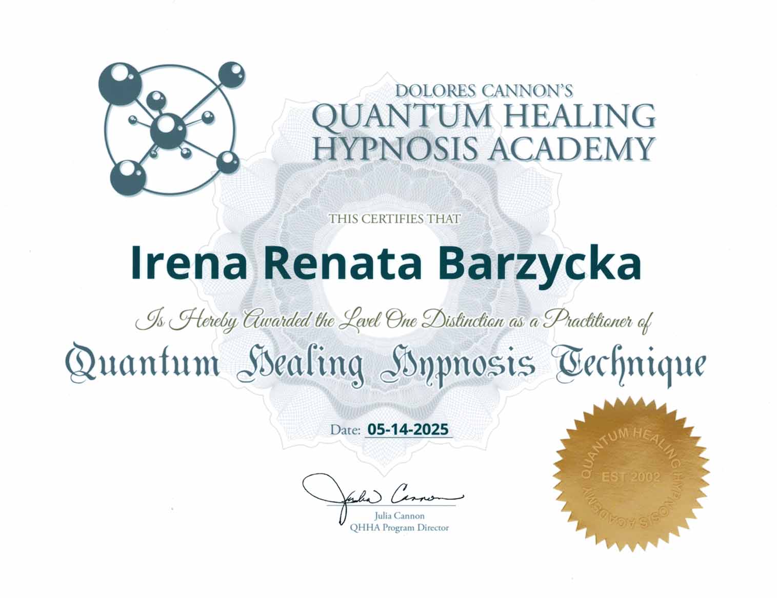 QHHT Level 1 certificate web